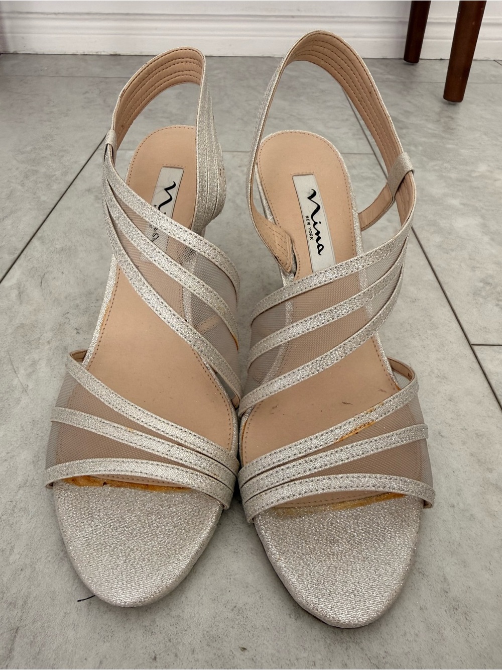 Nina Champagne Glitter Strappy Slingback Heels